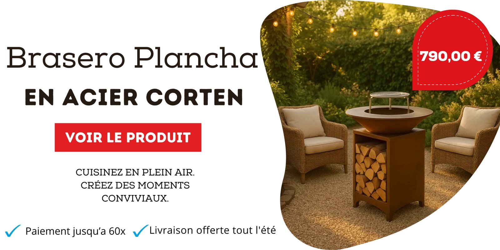 Brasero Brasinox Fiesta Plancha Bois en Acier Corten